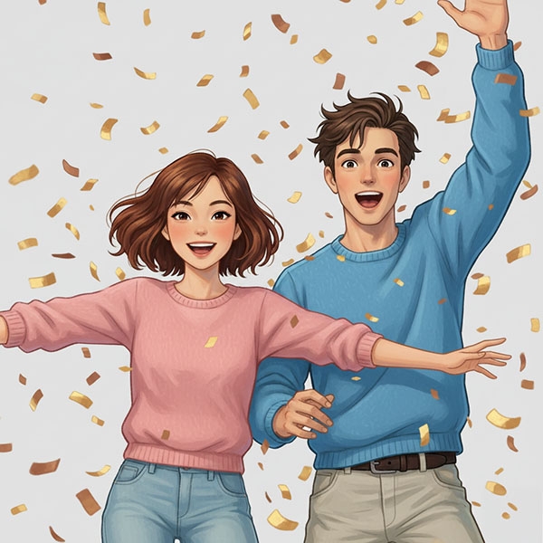 An illustration of a couple celeberating together.